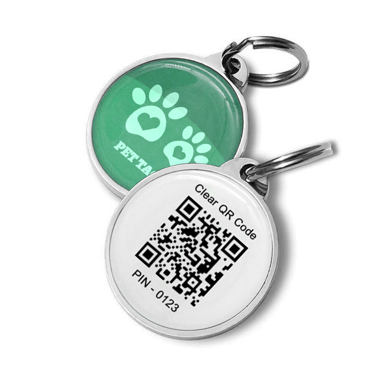Etiqueta de identificación de perro inteligente NFC de epoxi con borde metálico con código QR de 13,56 MHz