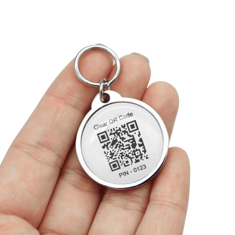 Etiqueta de identificación de perro inteligente NFC de epoxi con borde metálico con código QR de 13,56 MHz